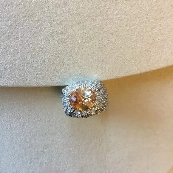 Sterling Silver Yellow Crystal Statement Ring - Picture 4 of 11